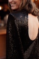 Robe courte noire fêtes paillettes made in France collab Lucie Bernardoni