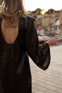 Robe courte noire fêtes paillettes made in France collab Lucie Bernardoni star Academy