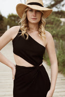 Robe longue en lin femme noire découpée été cérémonie Ninon