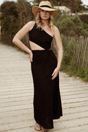 Robe longue en lin femme noire découpée été cérémonie Ninon