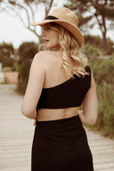 Robe longue en lin femme noire découpée été cérémonie Ninon