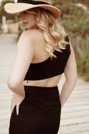 Robe longue en lin femme noire découpée été cérémonie Ninon