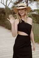 Robe longue en lin femme noire découpée été cérémonie Ninon