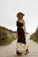 Robe longue en lin femme noire découpée été cérémonie Ninon