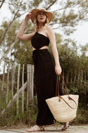 Robe longue en lin femme noire découpée été cérémonie Ninon