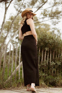 Robe longue en lin femme noire découpée été cérémonie Ninon