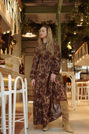 Robe longue hiver femme doublée camel avec fronces imprimé cachemir esprit Bash Sahara