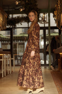 Robe longue hiver femme doublée camel avec fronces imprimé cachemir esprit Bash Sahara