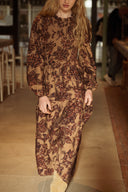 Robe longue hiver femme doublée camel avec fronces imprimé cachemir esprit Bash Sahara