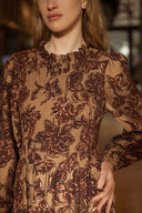 Robe longue hiver femme doublée camel avec fronces imprimé cachemir esprit Bash Sahara