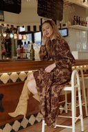 Robe longue hiver femme doublée camel avec fronces imprimé cachemir esprit Bash Sahara