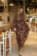 Robe longue hiver femme doublée camel avec fronces imprimé cachemir esprit Bash Sahara