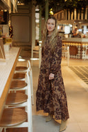 Robe longue hiver femme doublée camel avec fronces imprimé cachemir esprit Bash Sahara