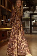 Robe longue hiver femme doublée camel avec fronces imprimé cachemir esprit Bash Sahara