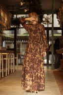 Robe longue hiver femme doublée camel avec fronces imprimé cachemir esprit Bash Sahara