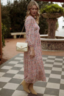 Robe longue femme d'été fleurs rose fluide tendance bohème Violette