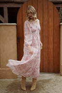 Robe longue femme d'été fleurs rose fluide tendance bohème Violette