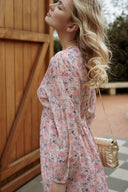 Robe longue femme d'été fleurs rose fluide tendance bohème Violette