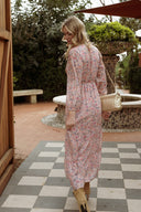 Robe longue femme d'été fleurs rose fluide tendance bohème Violette