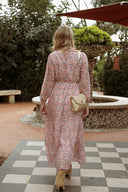 Robe longue femme d'été fleurs rose fluide tendance bohème Violette