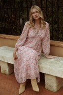 Robe longue femme d'été fleurs rose fluide tendance bohème Violette