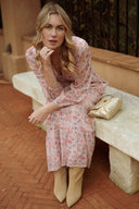 Robe longue femme d'été fleurs rose fluide tendance bohème Violette