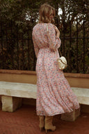 Robe longue femme d'été fleurs rose fluide tendance bohème Violette