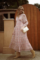 Robe longue femme d'été fleurs rose fluide tendance bohème Violette