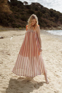 Robe longue femme été Yseult dos nu orange vert rose bohème ethnique