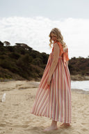 Robe longue femme été Yseult dos nu orange vert rose bohème ethnique