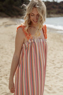 Robe longue femme été Yseult dos nu orange vert rose bohème ethnique