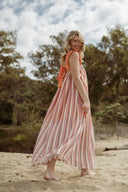 Robe longue femme été Yseult dos nu orange vert rose bohème ethnique