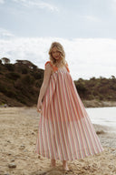 Robe longue femme été Yseult dos nu orange vert rose bohème ethnique