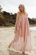 Robe longue femme été Yseult dos nu orange vert rose bohème ethnique