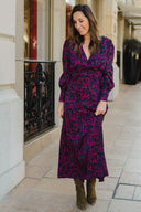 Robe longue Candice fushia décolleté profond soirée élégante création