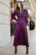 Robe longue Candice fushia décolleté profond soirée élégante création