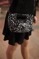 Petit sac bandoulière porté main Octave sequins strass argent femme soirée