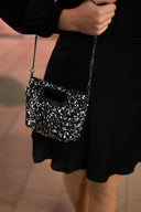 Petit sac bandoulière porté main Octave sequins strass argent femme soirée