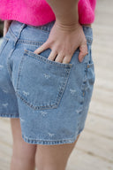 Short en jean avec noeuds brodés été femme Lopy