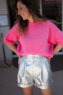 Short femme en cuir similicuir argenté Siag