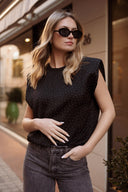 Tee-shirt épaulette noir femme avec strass Ariel