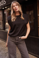 Tee-shirt épaulette noir femme avec strass Ariel