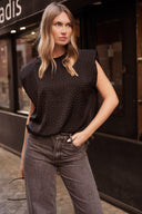 Tee-shirt épaulette noir femme avec strass Ariel