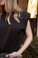 Tee-shirt épaulette noir femme avec strass Ariel