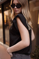 Tee-shirt épaulette noir femme avec strass Ariel