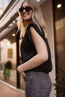 Tee-shirt épaulette noir femme avec strass Ariel