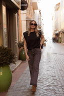 Tee-shirt épaulette noir femme avec strass Ariel