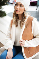 Veste sans manches peau camel et polaire bouclette réversible femme Axelle