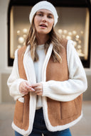 Veste sans manches peau camel et polaire bouclette réversible femme Axelle