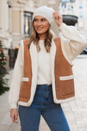 Veste sans manches peau camel et polaire bouclette réversible femme Axelle